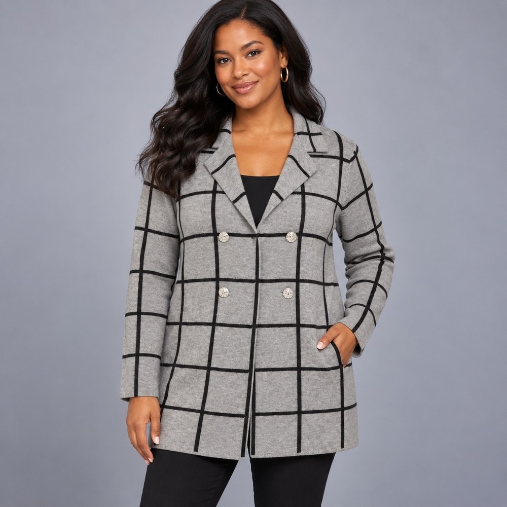 Anne Klein Gray Open Front Knit Cardigan Women's Medium Quiet Luxury Preppy Chic